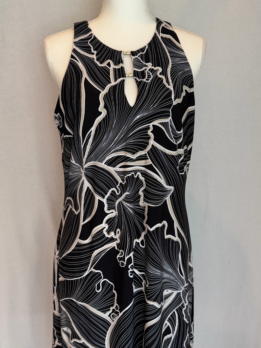 Tommy Bahama Black, Tan & Cream Tropical Halter Dress